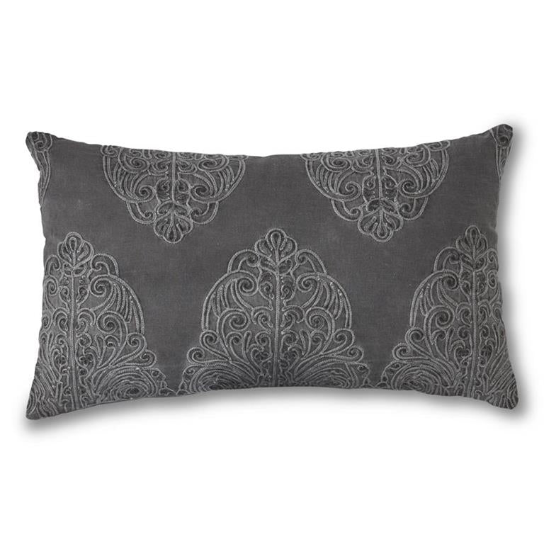 Gray Embroidered Filigree Pillow