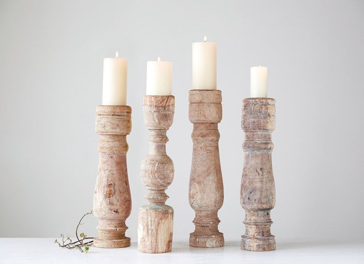 Vintage Style Wood Pillar Candle Holder