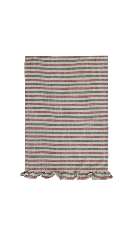 Red & Green Striped Ruffle Towel