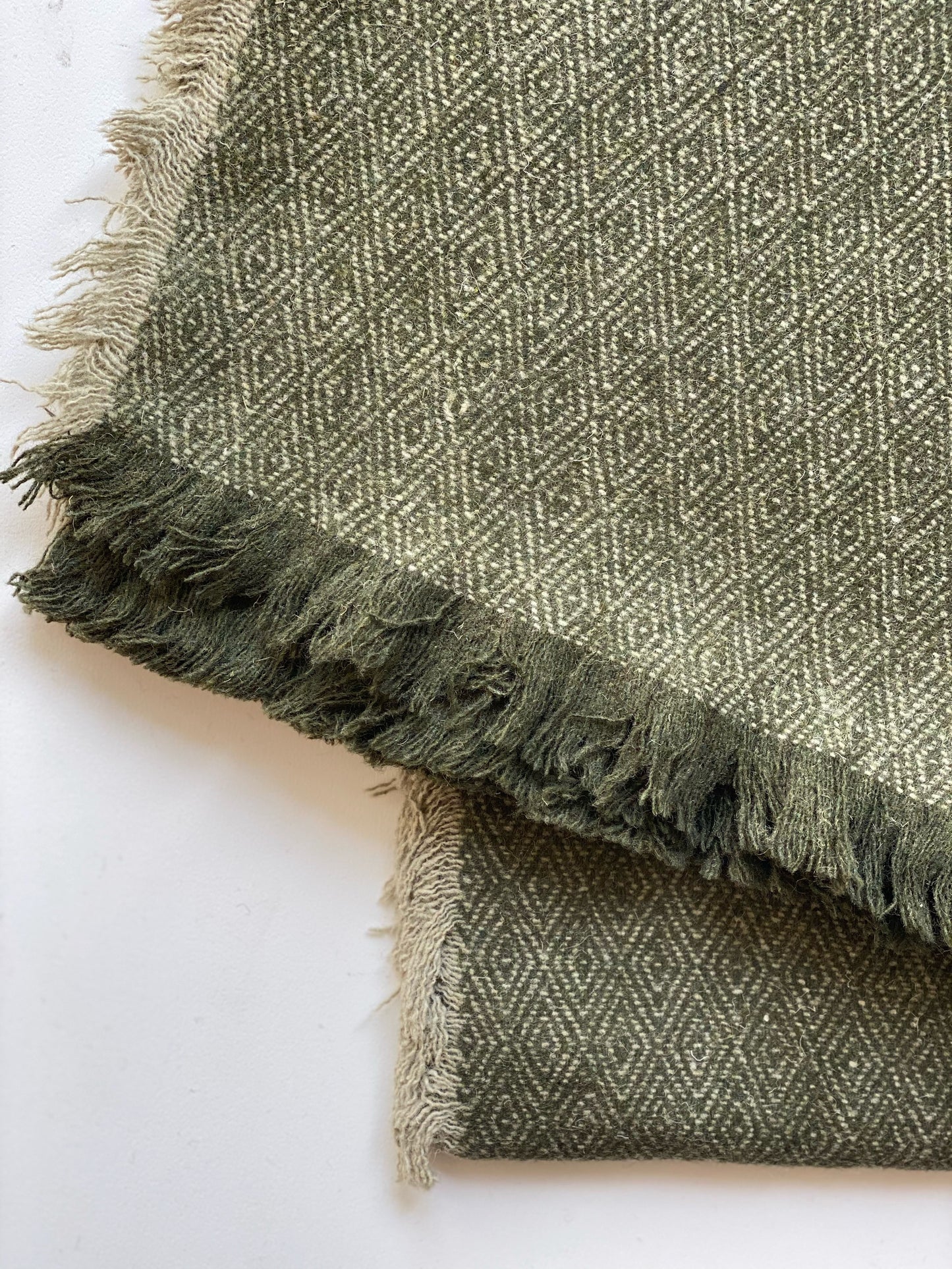 Green & Tan Diamond Pattern Wool Throw Blanket