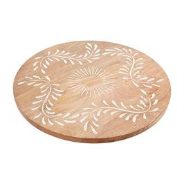 Carved Wood Lazy Susan Tray