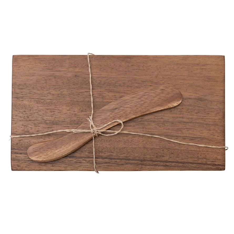 Acacia Wood Cheese Board w/ Canape Knife