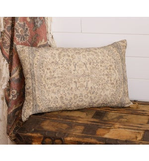 Antique Rug Slub Lumbar Pillow, Dusty Blue and Ivory