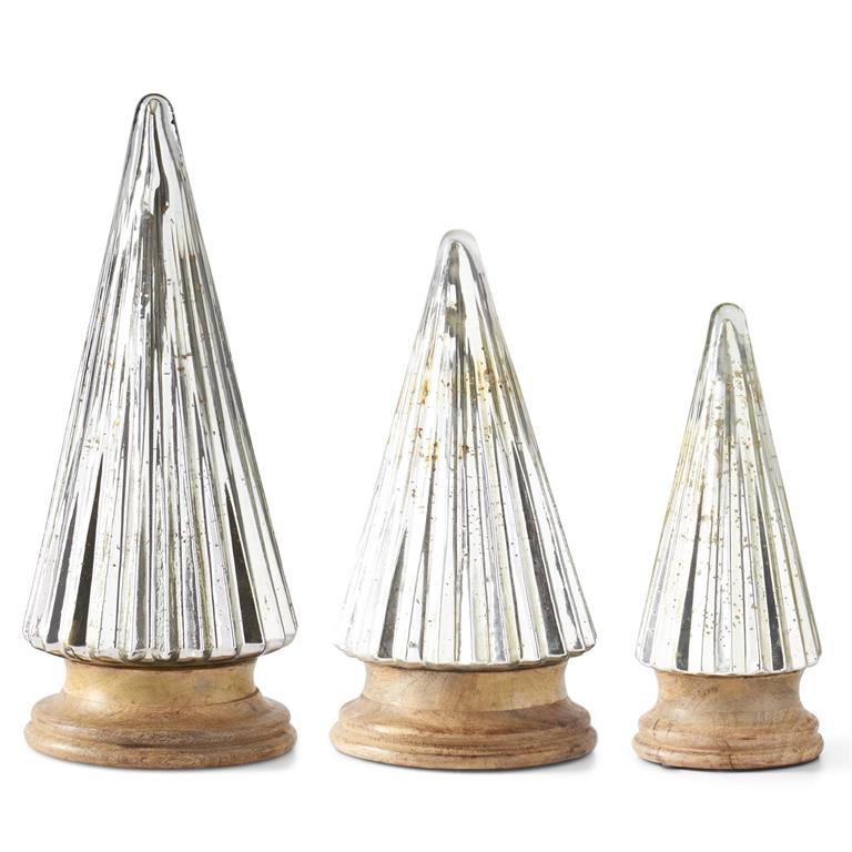 Silver Lined Mercury Glass Trees on Wood Base