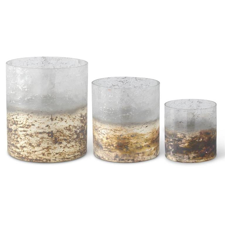 TAN & GOLD ACID WASHED GLASS CYLINDER CONTAINERS