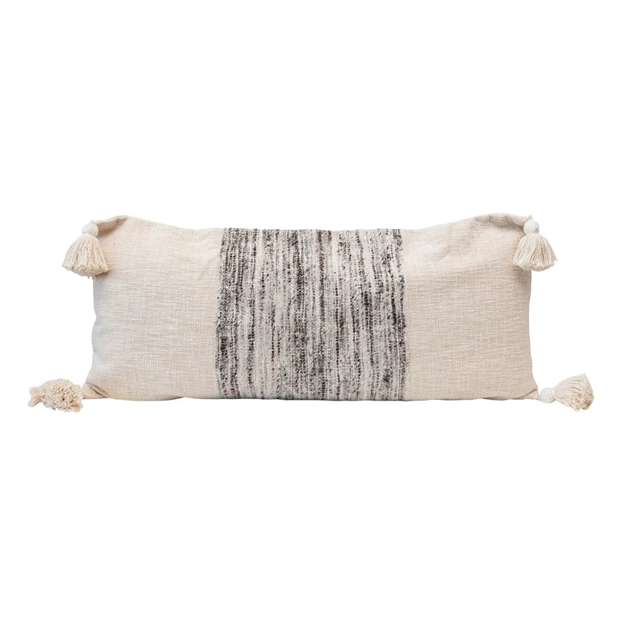 Woven Cotton Blend Lumbar Pillow with Tassels