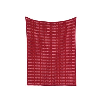 Cotton Knit Baby Blanket "Baby's First Christmas", Red