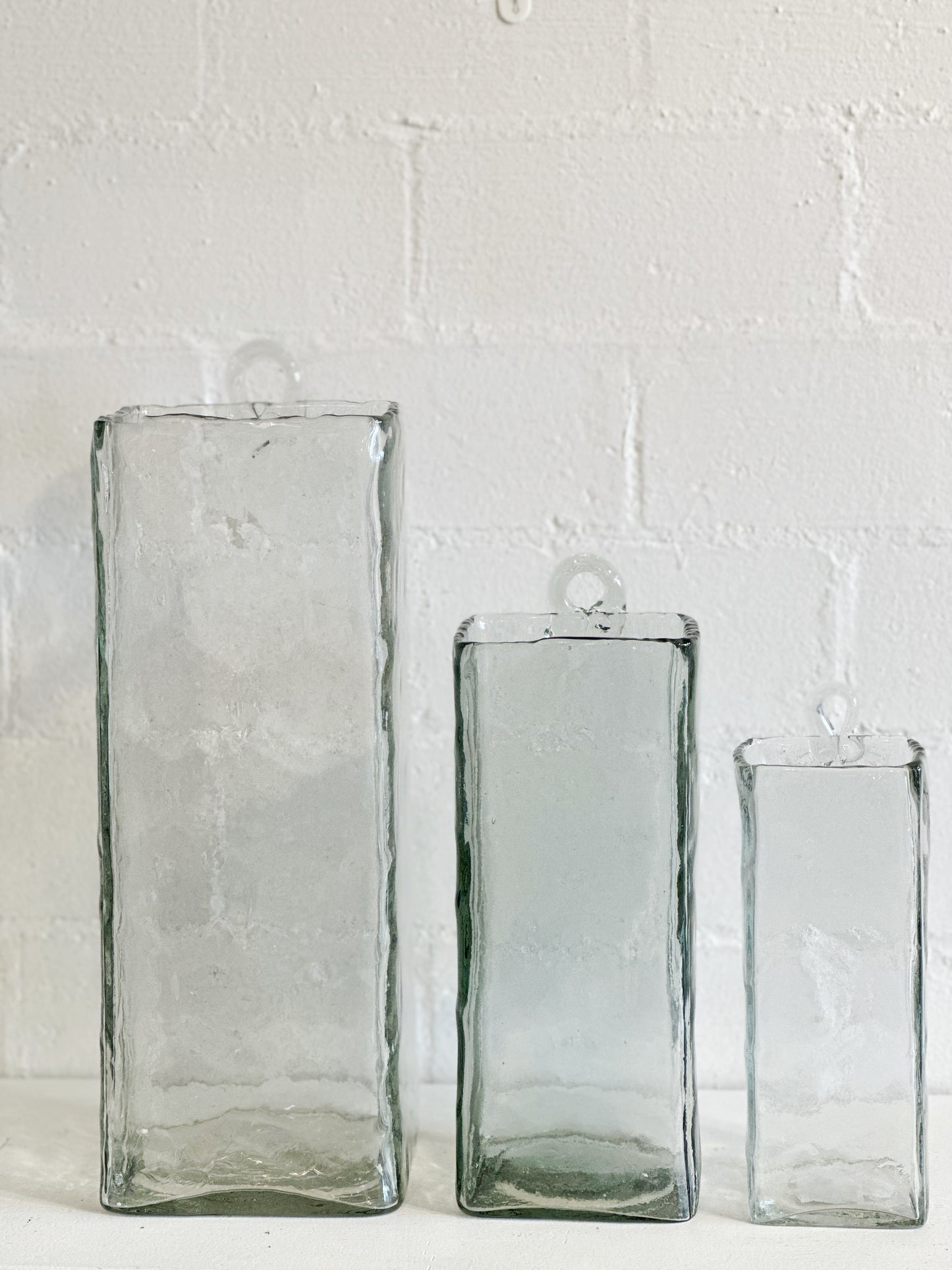 Hand-blown Square Clear Glass Hanging Vase