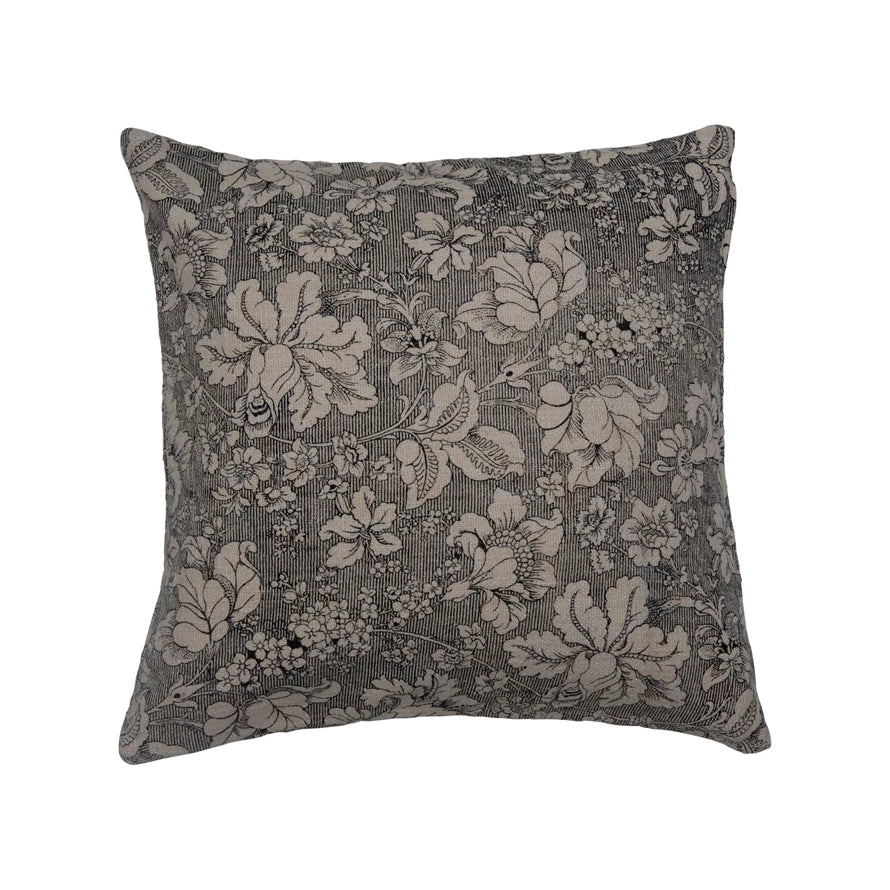 Cotton Slub Printed Pillow with Floral Pattern